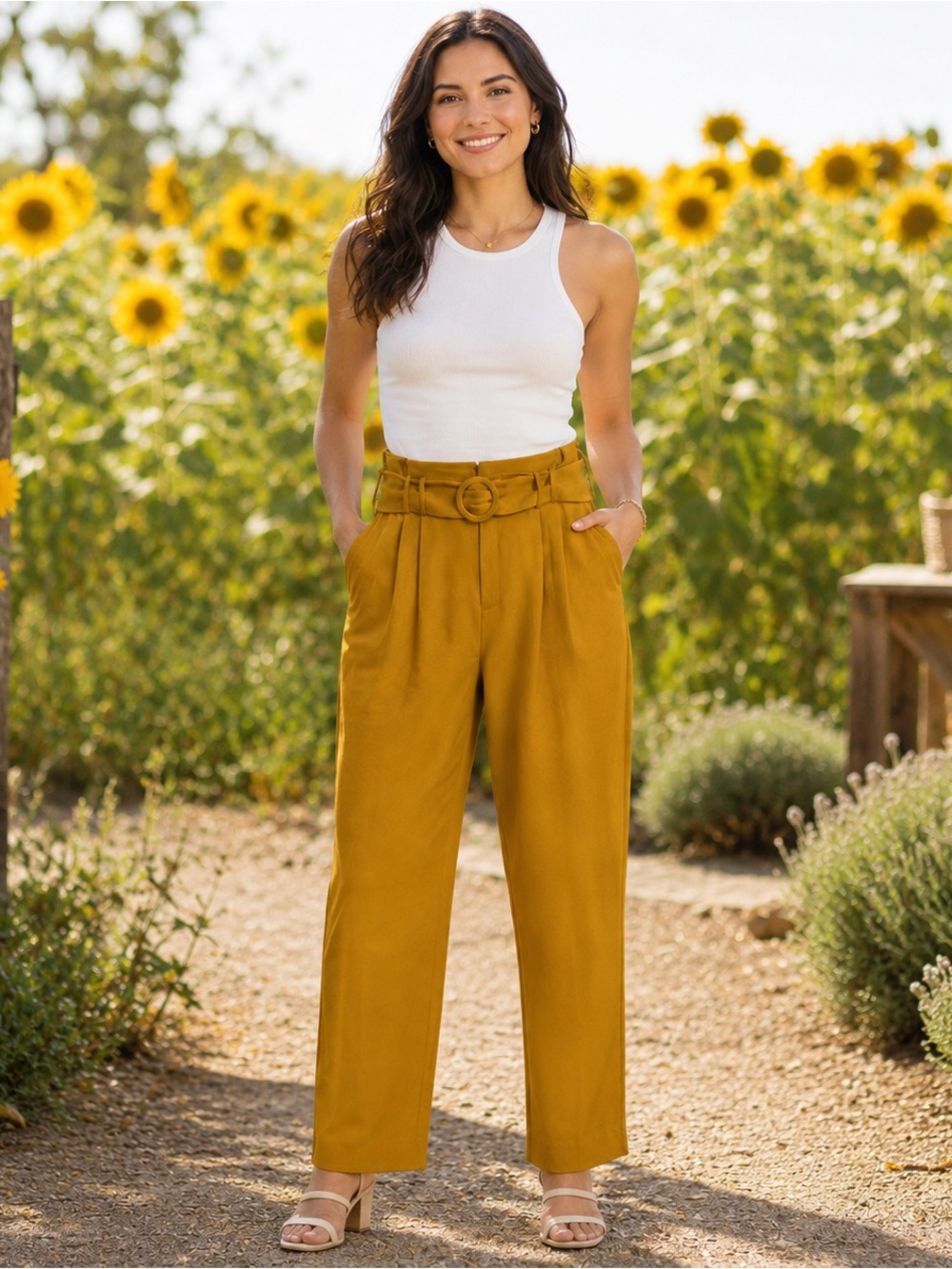 Antonio Melani Fran Mustard Yellow High Waisted Tapered Leg Pant Sz 14